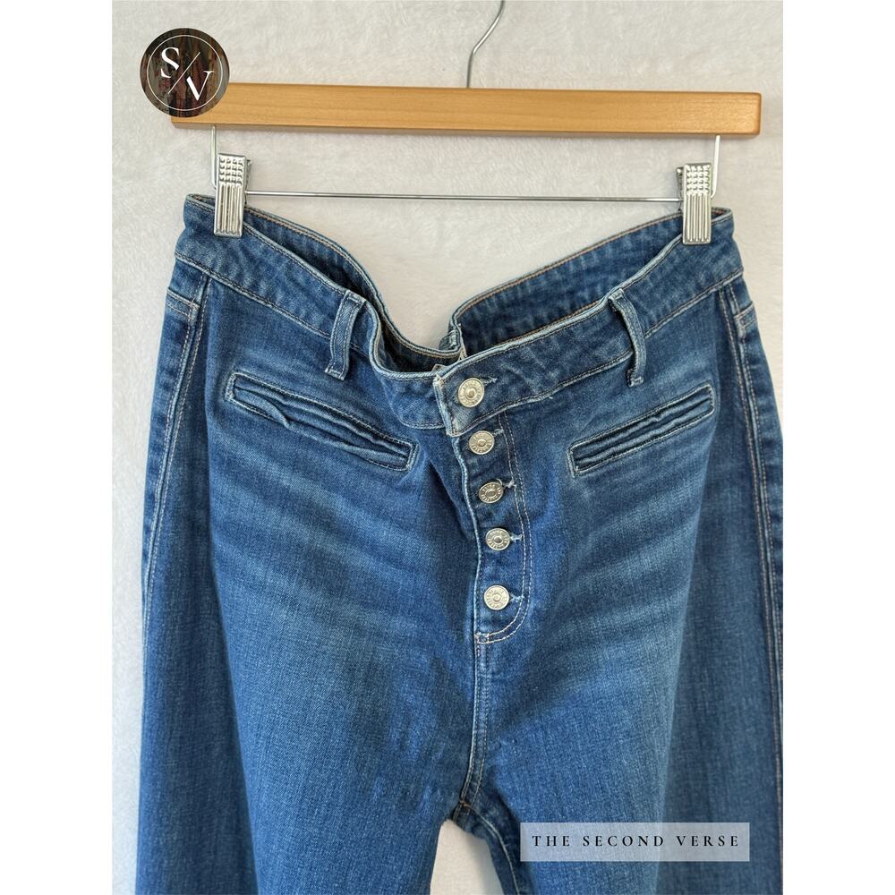 Paige  Leenah Womens 33 Waist High Rise Wide Leg Jeans Exposed Button Front - Picture 4 of 8